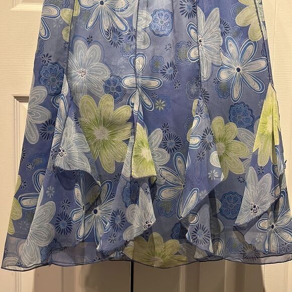 S.L.B. 100% Silk Blue & Green Pull On Skirt Size Small - Picture 8 of 10